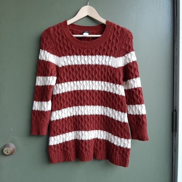 J.Crew Sweater 100% Merino Wool Chunky Cable Knit Wide Stripes Size S - Picture 12 of 13